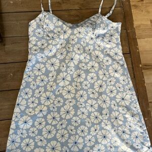 Floral Slip Dress in Blue and White